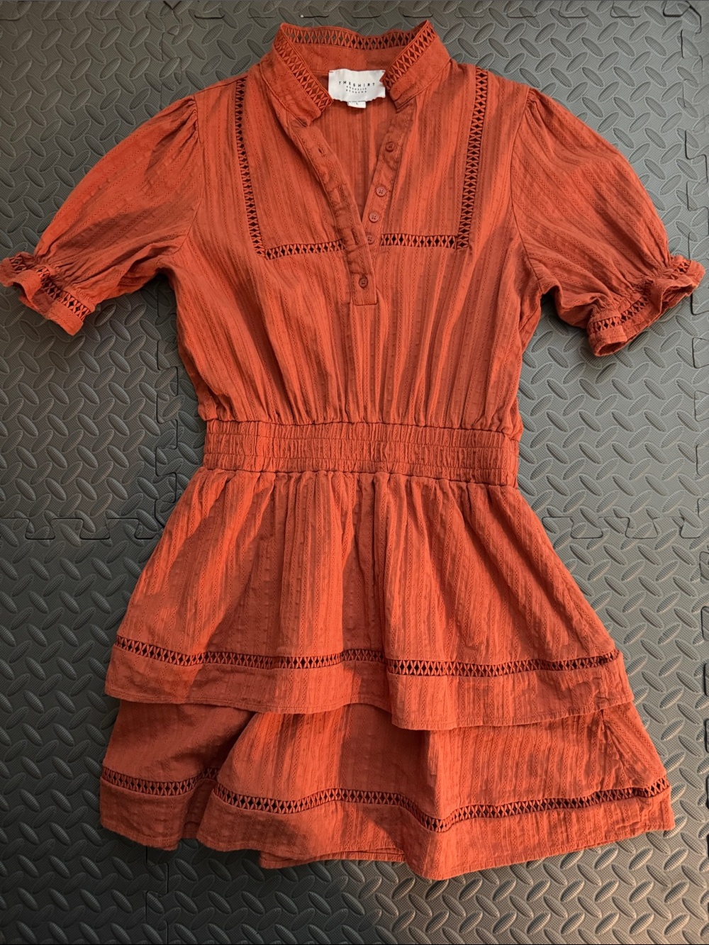 The Shirt by Rochelle Behrens Short Dress with Lace Insets